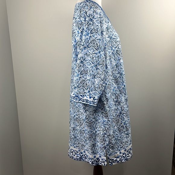 Lands End Embroidered V-neck Cotton Blue Print Tunic Sz 1X Dress Coverup Coastal - Picture 5 of 16